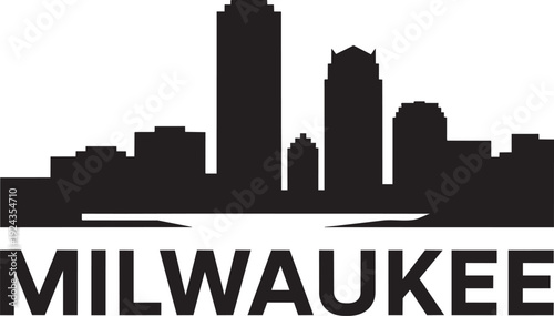 Milwaukee skyline silhouette featuring downtown buildings and skyscrapers for city logo design