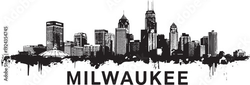 Milwaukee skyline silhouette ink splash effect with city name text vector art