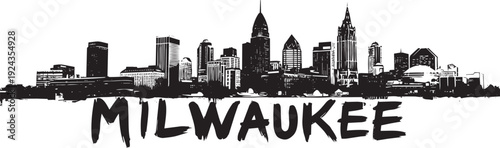 Milwaukee USA urban skyline illustration with artistic sketch style text