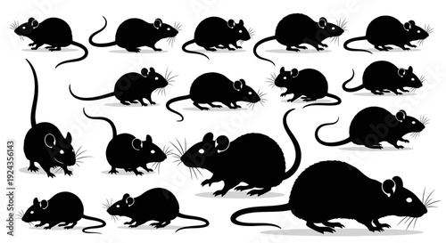 Black mouse silhouettes set on white background for graphic design elements