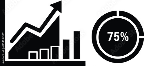 Business growth chart with 75 percent increase indicator