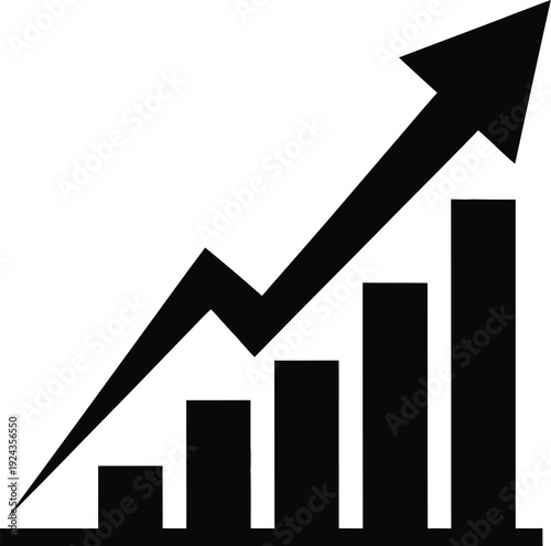 A black and white graph with an upward trend arrow