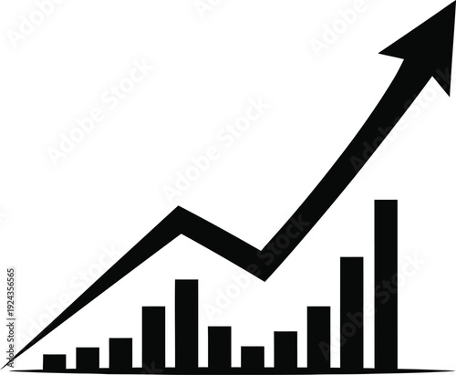 A black and white graph with an upward trend arrow