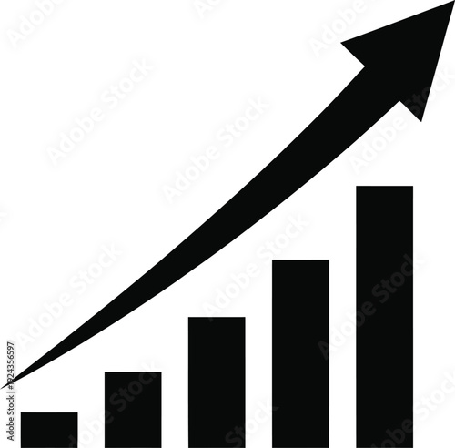 A black bar graph with an upward trend arrow