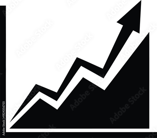 A black and white graph with an upward trend arrow