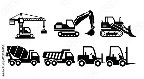 Construction Equipment Silhouettes Set.