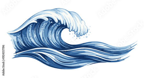 Blue ocean wave illustration on white background.