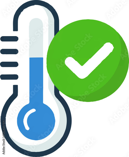 Temperature gauge with green checkmark icon for quality control and safety