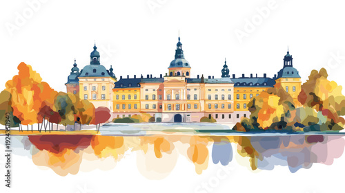 Drottningholm Palace. Drottningholm Palace watercolor vector illustration