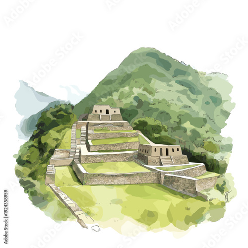 Choquequirao. Choquequirao hand drawn watercolor illustration