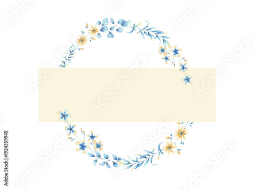 Canvas Print a round frame with a rectangle, with watercolor flowers in yellow and blue