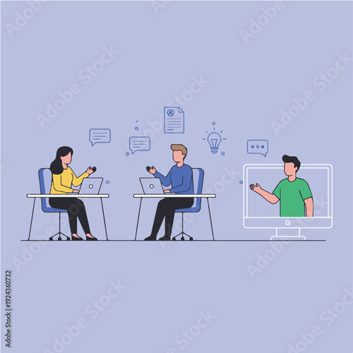 Hybrid workplace concept with remote employee joining meeting via video call