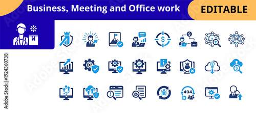 Business Meeting And Office Work Icon Set Editable Vector Collection
