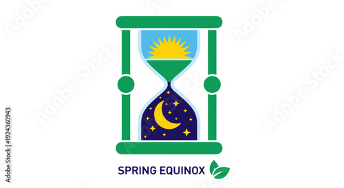 Hourglass with Day and Night Scenes Representing Spring Equinox and Seasonal Balance