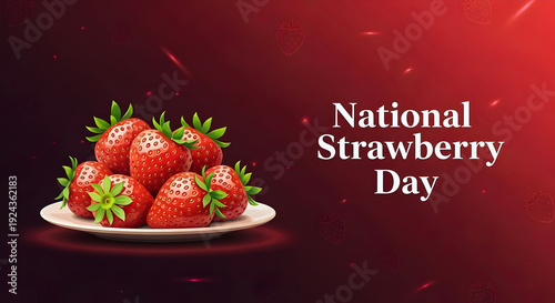 Fresh Delicious Strawberries on Plate – National Strawberry Day Sweet Red Berry Concept
