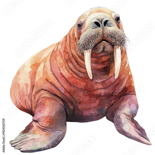 watercolor of Walrus, vector, isolated on a white background.