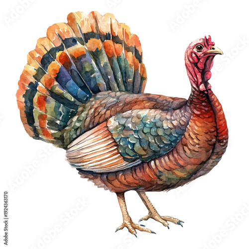 Turkey, watercolor vector, isolated on a white background.