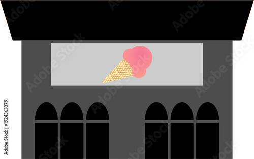 flat illustration of ice cream store front.