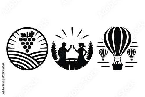 Wine Tasting and Hot Air Balloon Icons