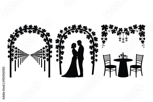 Romantic Vineyard Wedding Arch and Couple Silhouettes