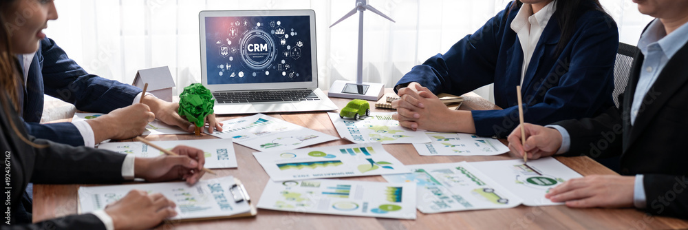 Fototapeta premium Customer relationship management system on brisk computer for CRM business and enterprise