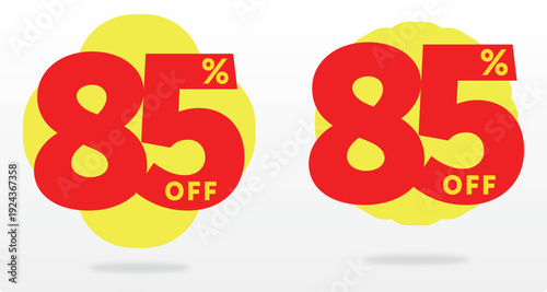 85%  percent, off, sale, promo, sticker, positive, banner, poster, store, cheap, buy, retail, wholesale, offer, discount. Tag, company, price, value, sign, icon, vector