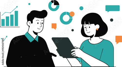 Business people discussing tablet vector illustration