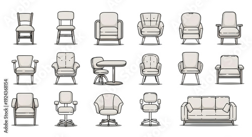 Chair Top View Outline Icon Set – Modern Floor Plan Furniture for Interior Design and Architectural Layouts