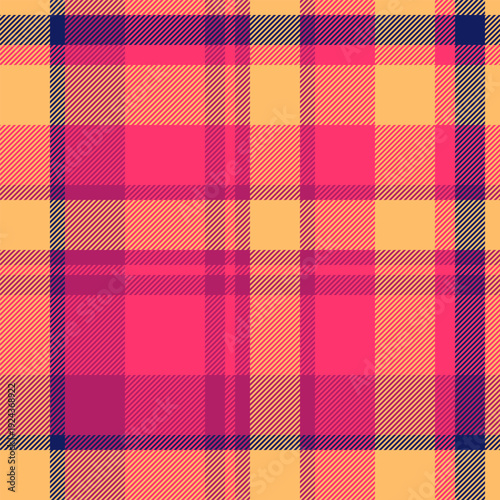 Seasonal seamless background texture, subtle pattern check textile. Lumberjack vector tartan fabric plaid in orange and red colors.