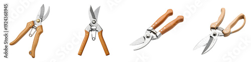 isolated Trendy pruning shears set collection, isolated on white background PNG stock image file. PRO PNG,./