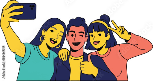 Diverse friends taking selfie vector illustration