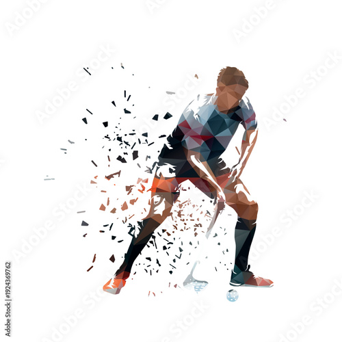 Floorbal player, isolated low polygonal vector illustration