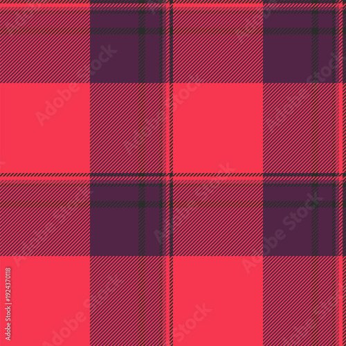 Structure plaid textile background, geometry texture tartan seamless. Naked pattern vector fabric check in pink and red colors.
