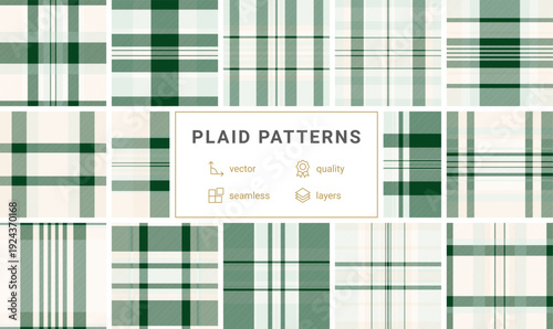 This timeless green and white plaid pattern offers a classic tartan aesthetic. Perfect for festive holiday textiles, elegant backgrounds, and seamless wallpaper for your creative projects.