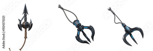 Photos Game grappling hook isolated on white background no shadow, RPG hook gancho de a