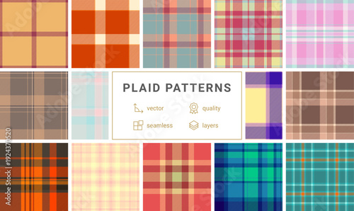 Seamless tartan pattern pack inspired by Scottish clans. Vector designs perfect for heritage textiles, fashion, kilts, scarves, home decor, and digital projects.