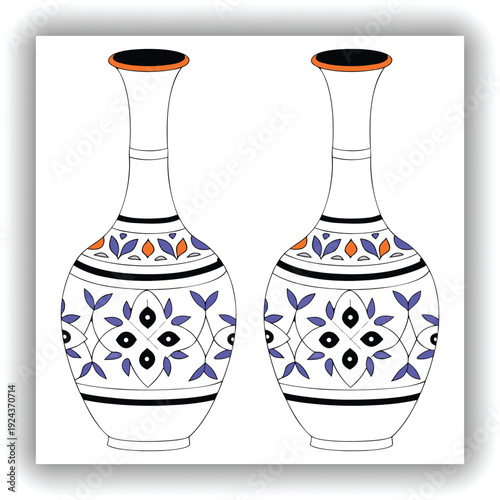 A detailed, ornate ceramic vase is the central subject, positioned in the middle of the frame against a transparent background. The vase has a bulbous body that tapers to a narrow neck and flared rim.