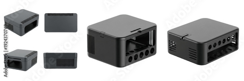 Tablou pe pânză Set and collection of black plastic enclosure cases for electronic components an