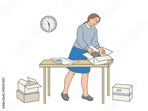 Woman placing item into open box on the table