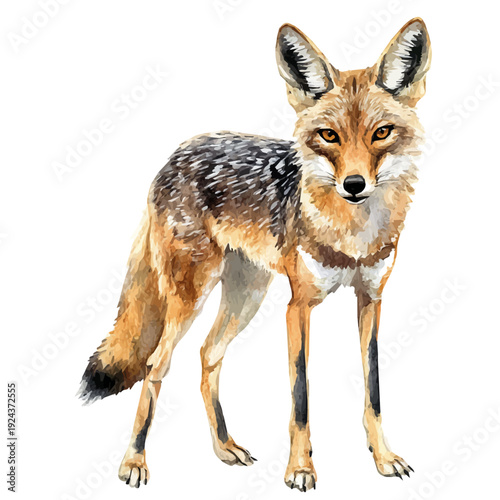 Jackal, watercolor vector, isolated on a white background.