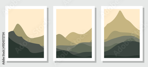Pemandangan pegunungan minimalis dalam nuansa warna tanah untuk dekorasi modern.