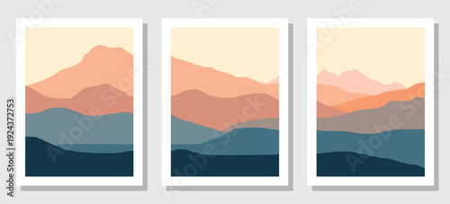 Vibrant mountain landscape art in modern polaroid style