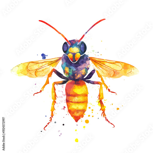 Hornet, watercolor vector, isolated on a white background.