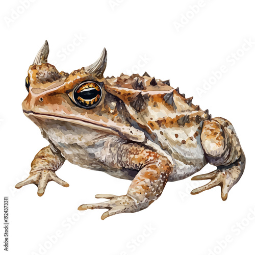 Horned Toad, watercolor drawing vector, isolated on a white background.