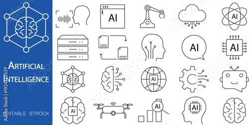 Artificial Intelligence icon. Outline Icon set. Editable stroke. Vector illustration.