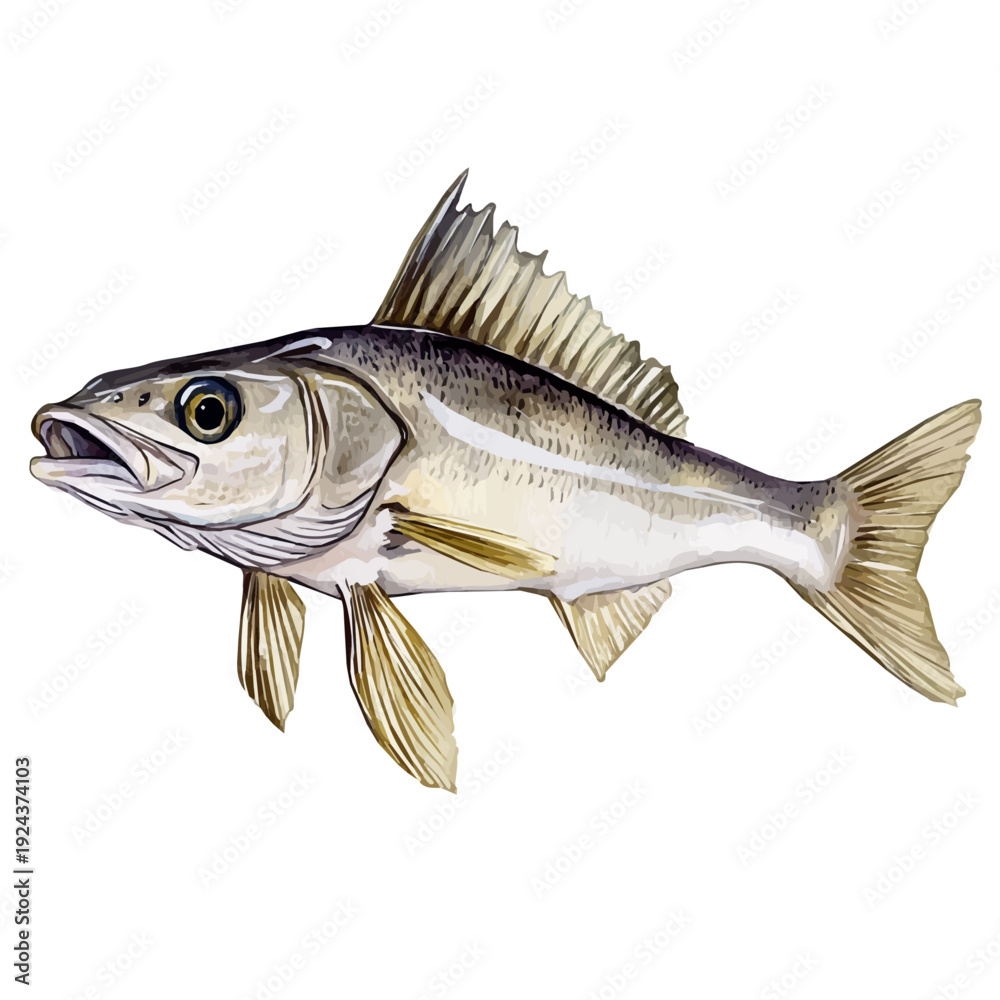 Fototapeta premium Haddock, watercolor illustration vector, isolated on a white background.