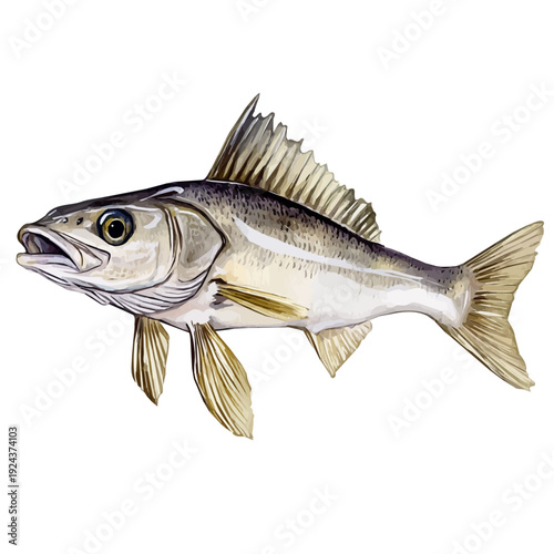Haddock, watercolor illustration vector, isolated on a white background.