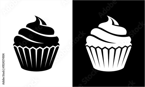 Black and white cupcake silhouette vector illustration.