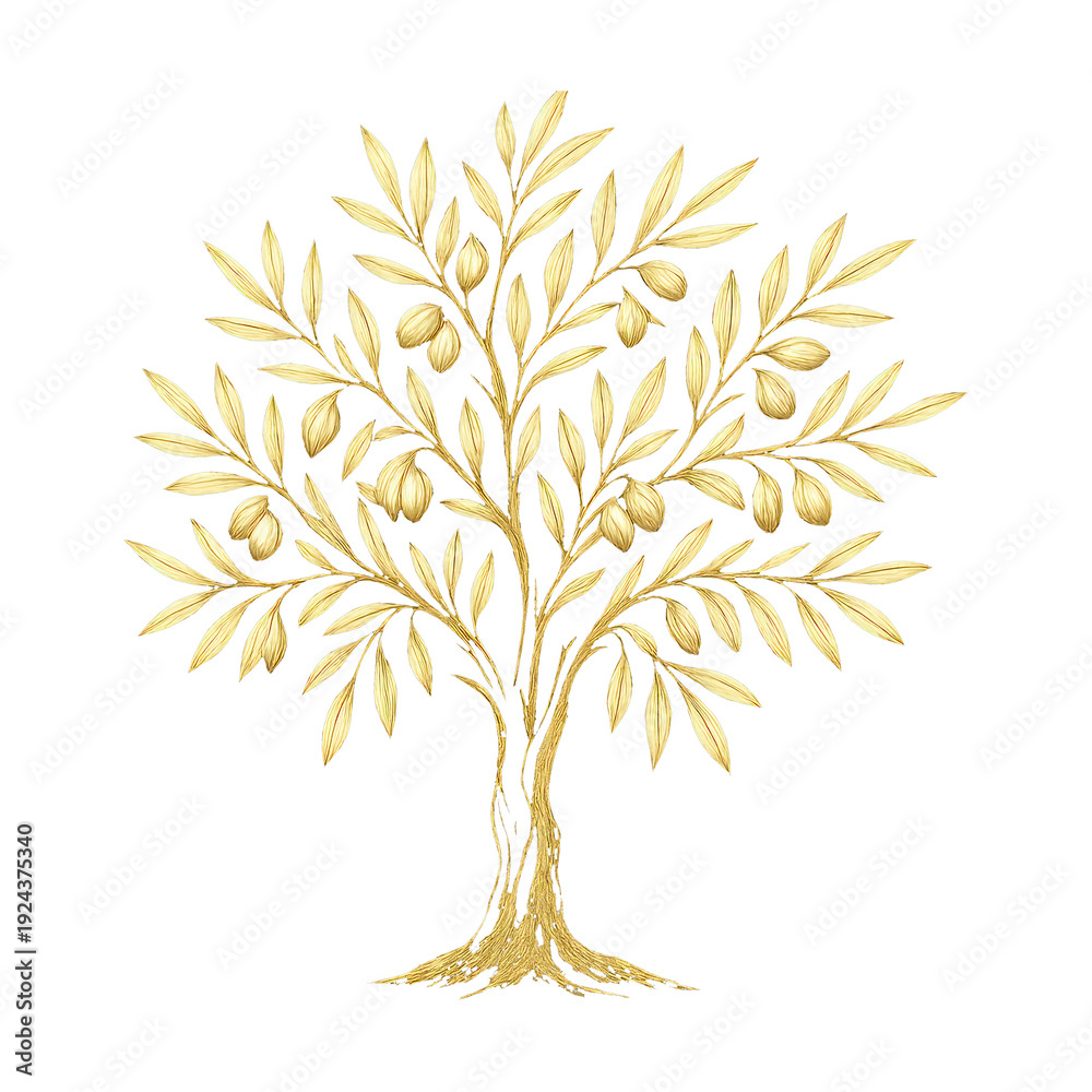 Fototapeta premium PNG Golden olive tree illustration.