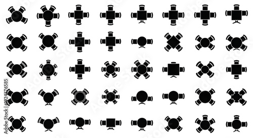 Small Table Top View Icon Set – Black Vector Furniture Symbols for Floor Plans